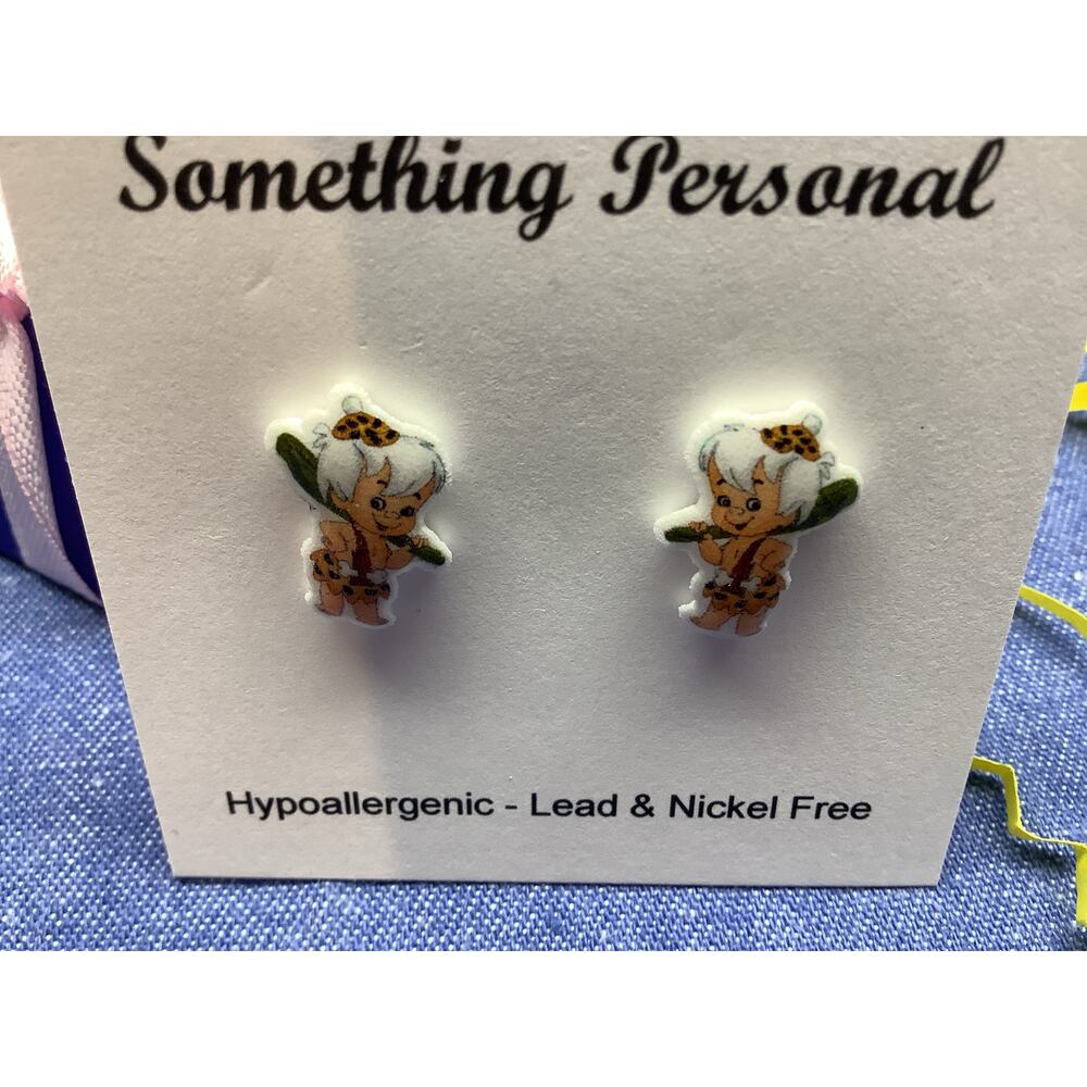 Bamm Bamm Rubble - Flintstone Cartoon Inspired Stud Earrings - Gift Boxed -Chibi